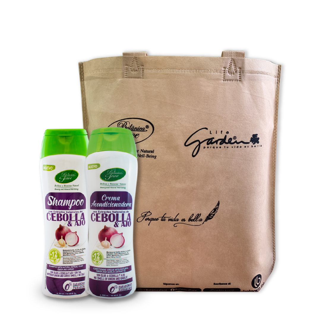 Kit de Shampoo y crema acondicionadora con extractos naturales Cebolla + Ajo 500mL